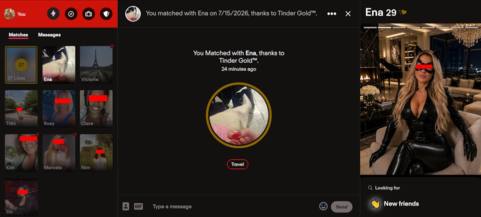 PlayMale's Tinder&trade; match with a woman in a latex cat suit